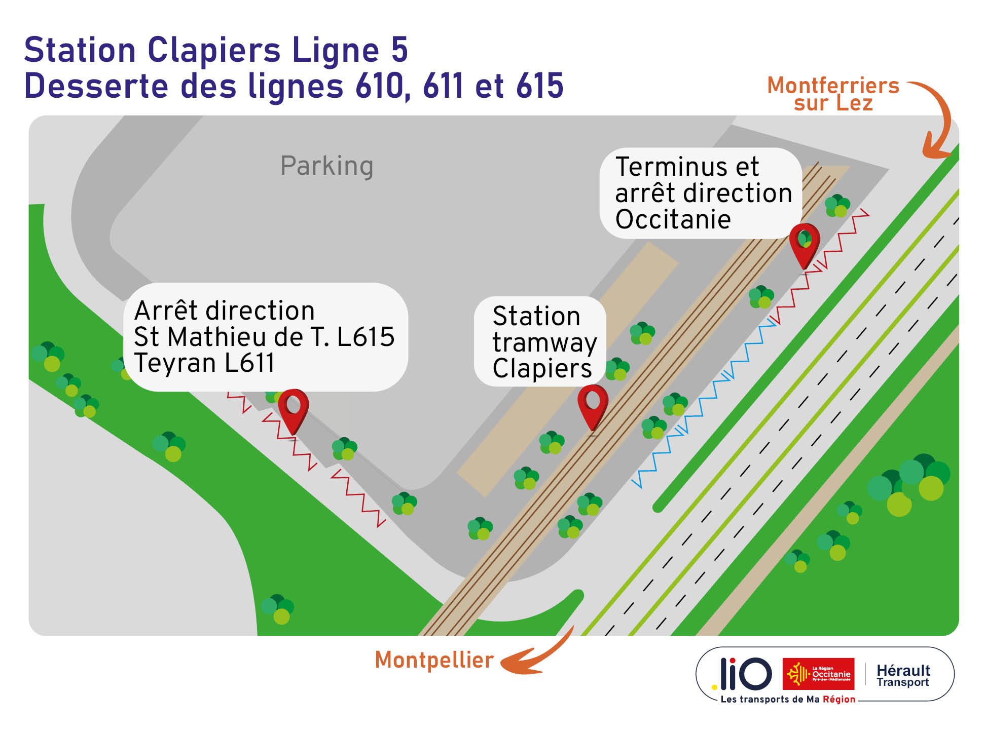 Plan desserte station tram l5 Clapiers